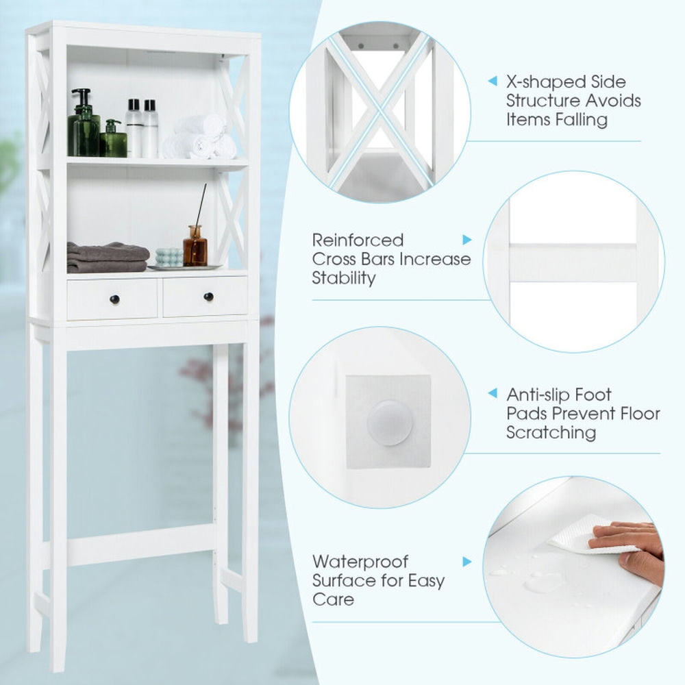 Finihen Toilet Storage Cabinet, Bathroom Cabinet Organizer, Toilet Space Saver Bathroom Organizer Storage Shelf with Drawers, for Bathroom, White