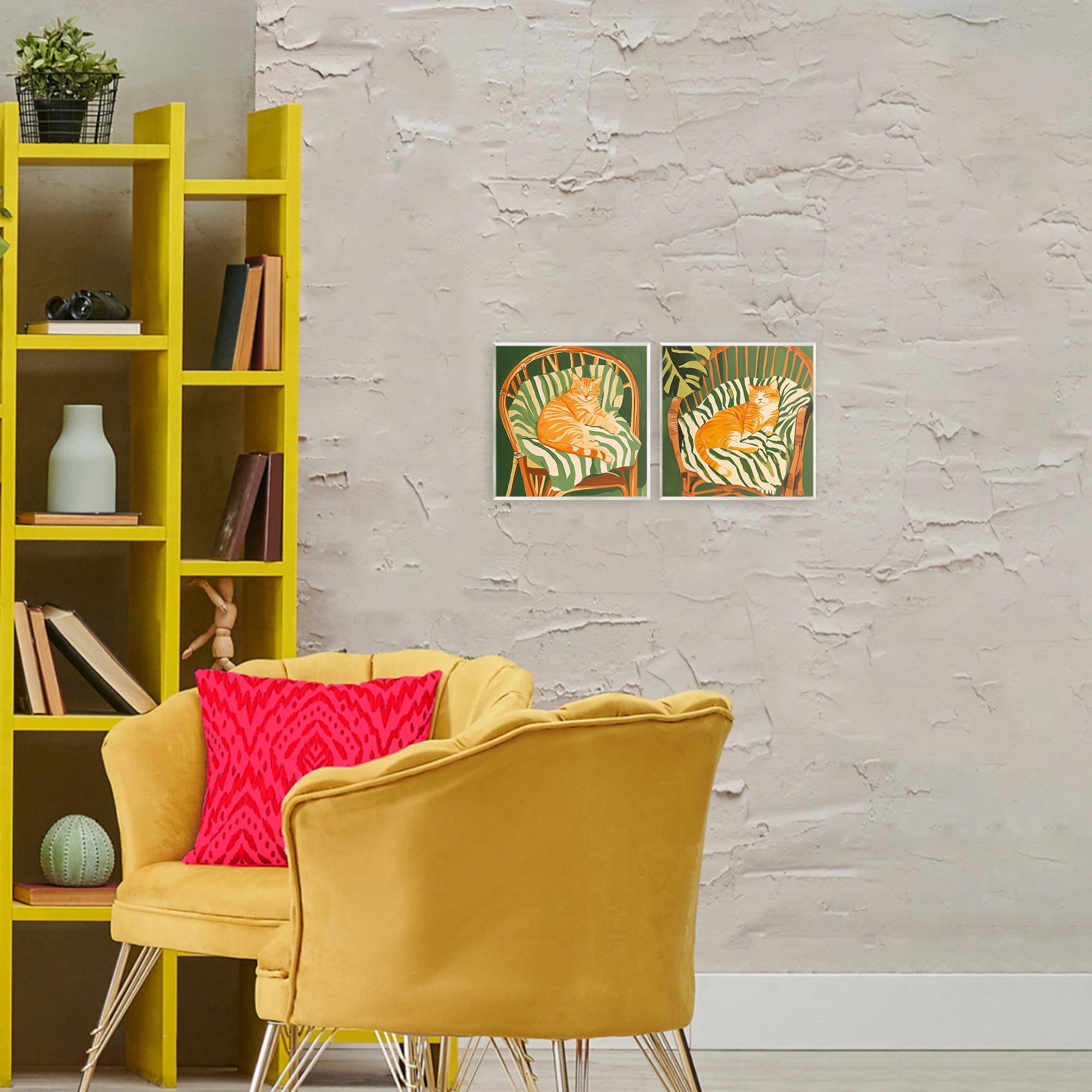 Stupell Industries Cozy Cats in Rattan Chairs 2 Piece Wall Plaque Art Set, design by Walker Noble