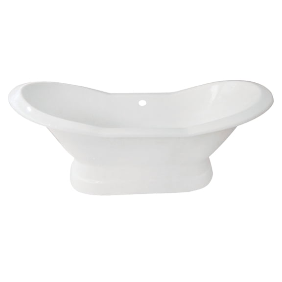 Aqua Eden VCTND723130 72-Inch Cast Iron Oval Double Slipper Pedestal Tub (No Faucet Drillings) in White
