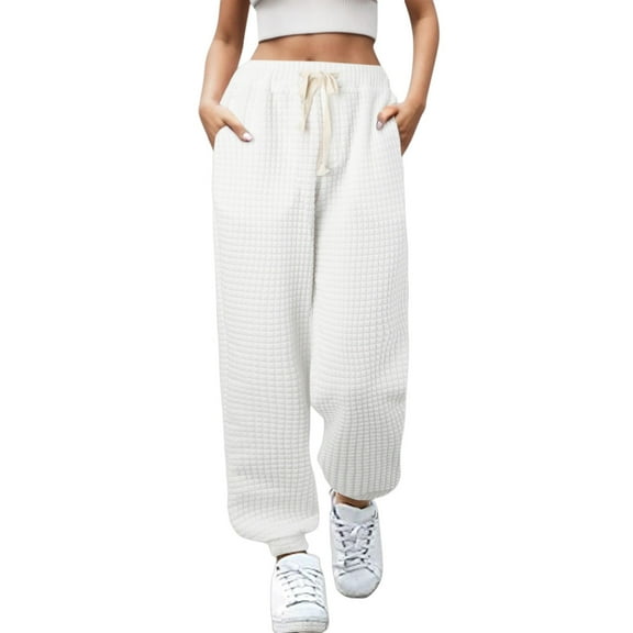 Sngxgn Womens Lounge Pants Slacks Drawstring Casual Wide Leg Pants for Women Trousers(White,S)