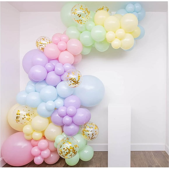 SHIMMER & CONFETTI Premium 16-Foot Pastel Balloon Arch Garland Kit - Rainbow Balloon Arch Kit - Includes 3 Balloon Sizes. Unicorn Birthday Decorations for Girls. Easter, Macaron Party Supplies.