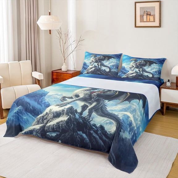 Castle Fairy Kids Children Wild Dragon Twin Sheet Sets,Abstract Wildlife Bedding