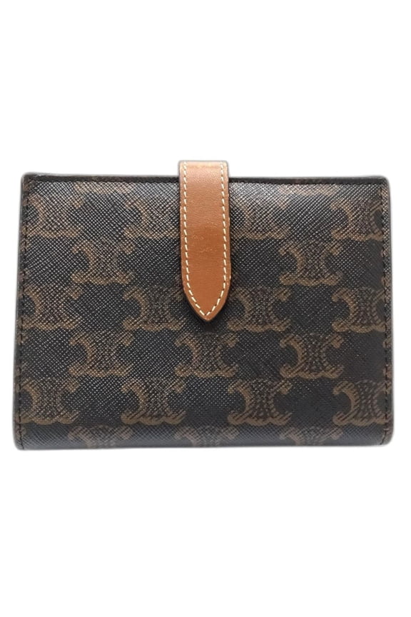 Pre-Owned CELINE Bi-fold Wallet 10B64 2DB7 04LU Strap Triomphe Calfskin Tan Brown Women's 181936
