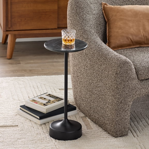 Better Homes & Gardens Aster Marble Drink Table, Black Marble