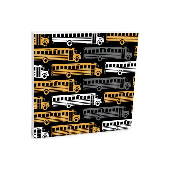 School Buses Yellow Grey White Bus 10 x 10 Wood Tabletop Sign Plaque