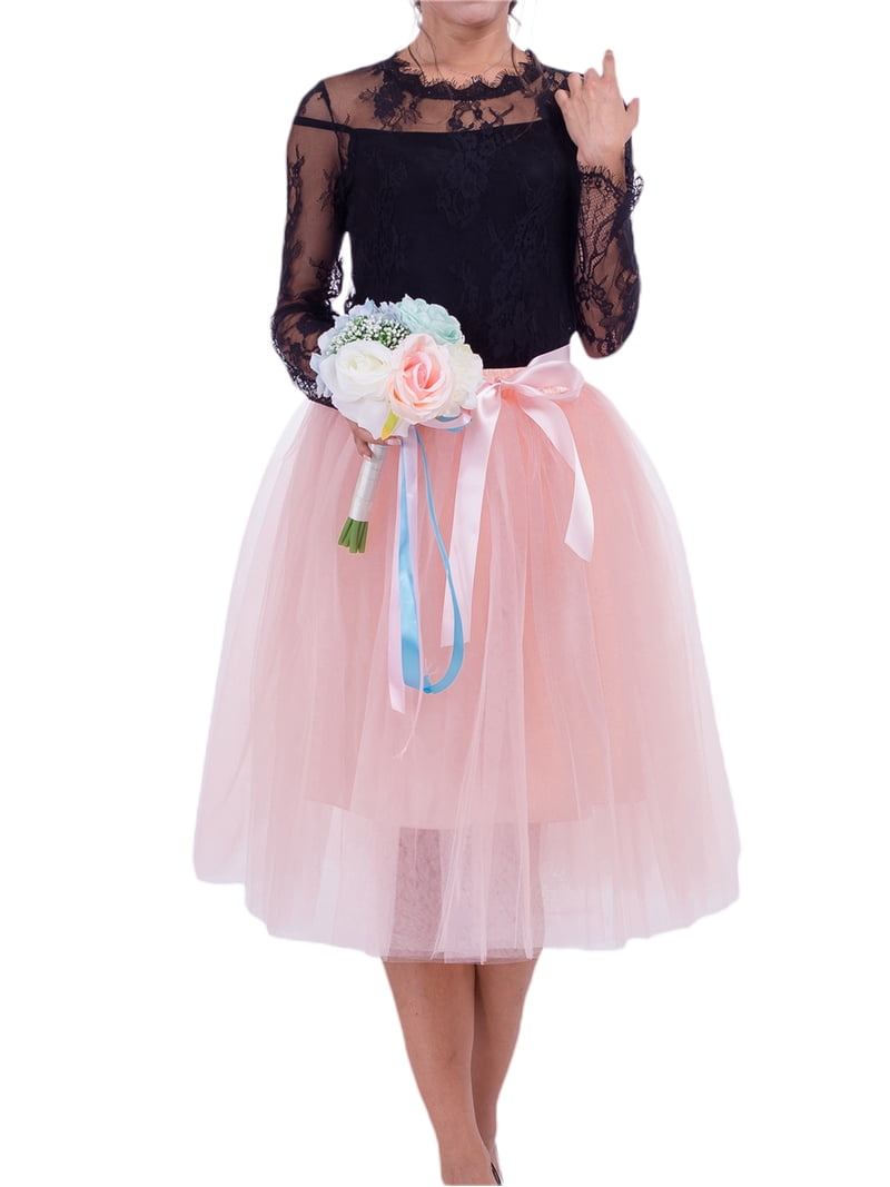 Douhoow Women Tulle Skirts Knee Length Tutu Ball Gown Pleated Petticoat  Skirt - Walmart.com