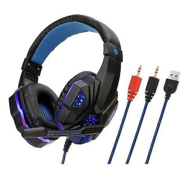 Auriculares estéreo de graves profesionales para gamers, con cable, para PS4 y Xbox, con micrófono y luz LED para ordenador y portátil.