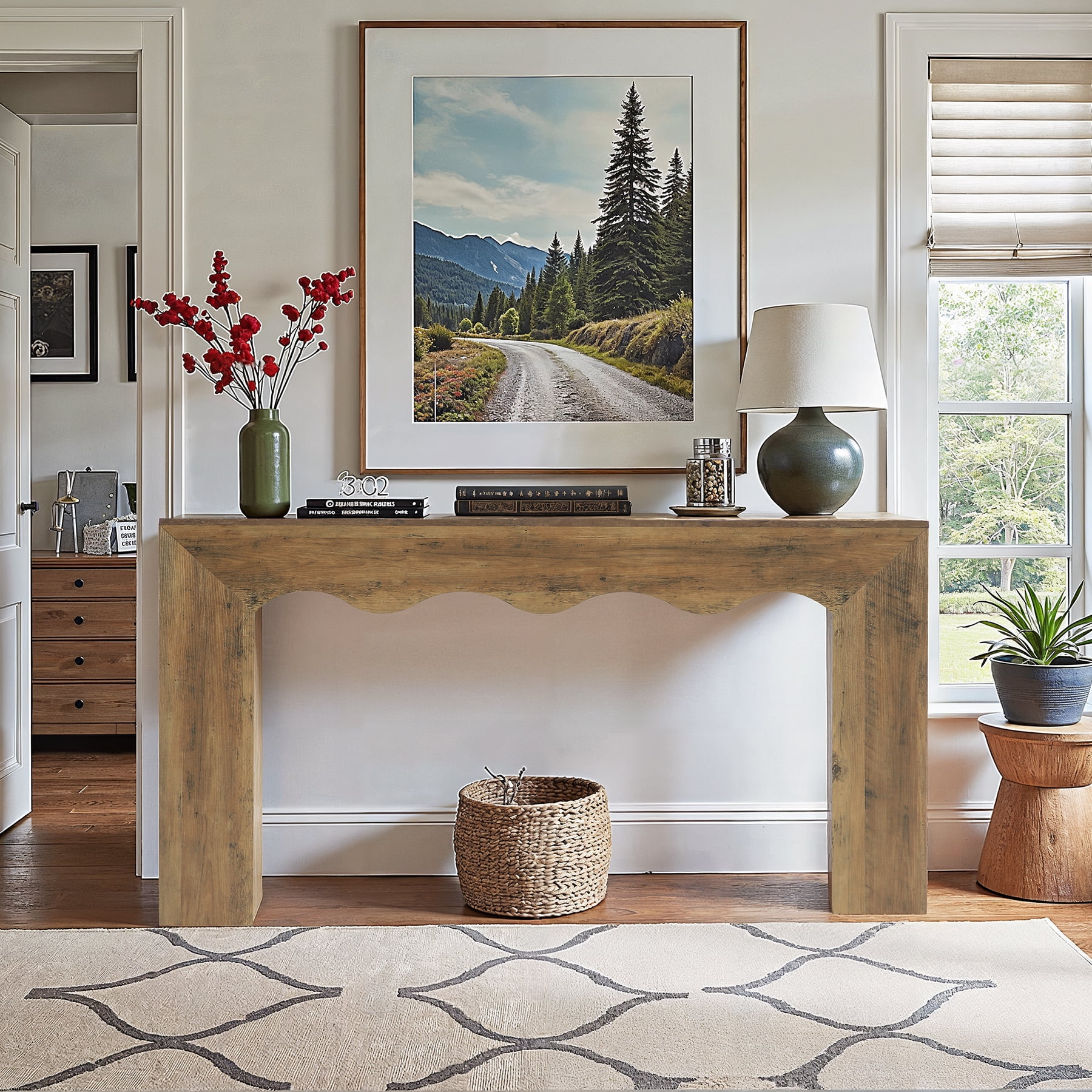 Tribesigns 63" Farmhouse Console Table, Wooden Couch Table Behind Sofa with Storage, Long Entryway Sofa Station, Narrow Console Stand with Base, Hallway Stand for Entryway, Living Room, Rustic Brown