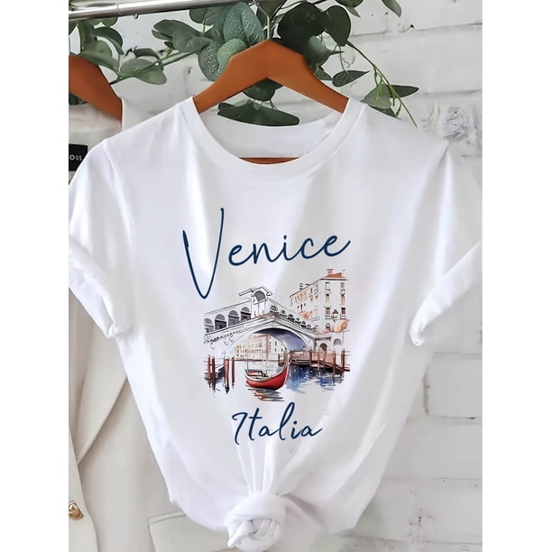 Graphic Print T-shirt, Short Sleeve Crew Neck Casual Top For Summer & Spring, Women'S Clothing