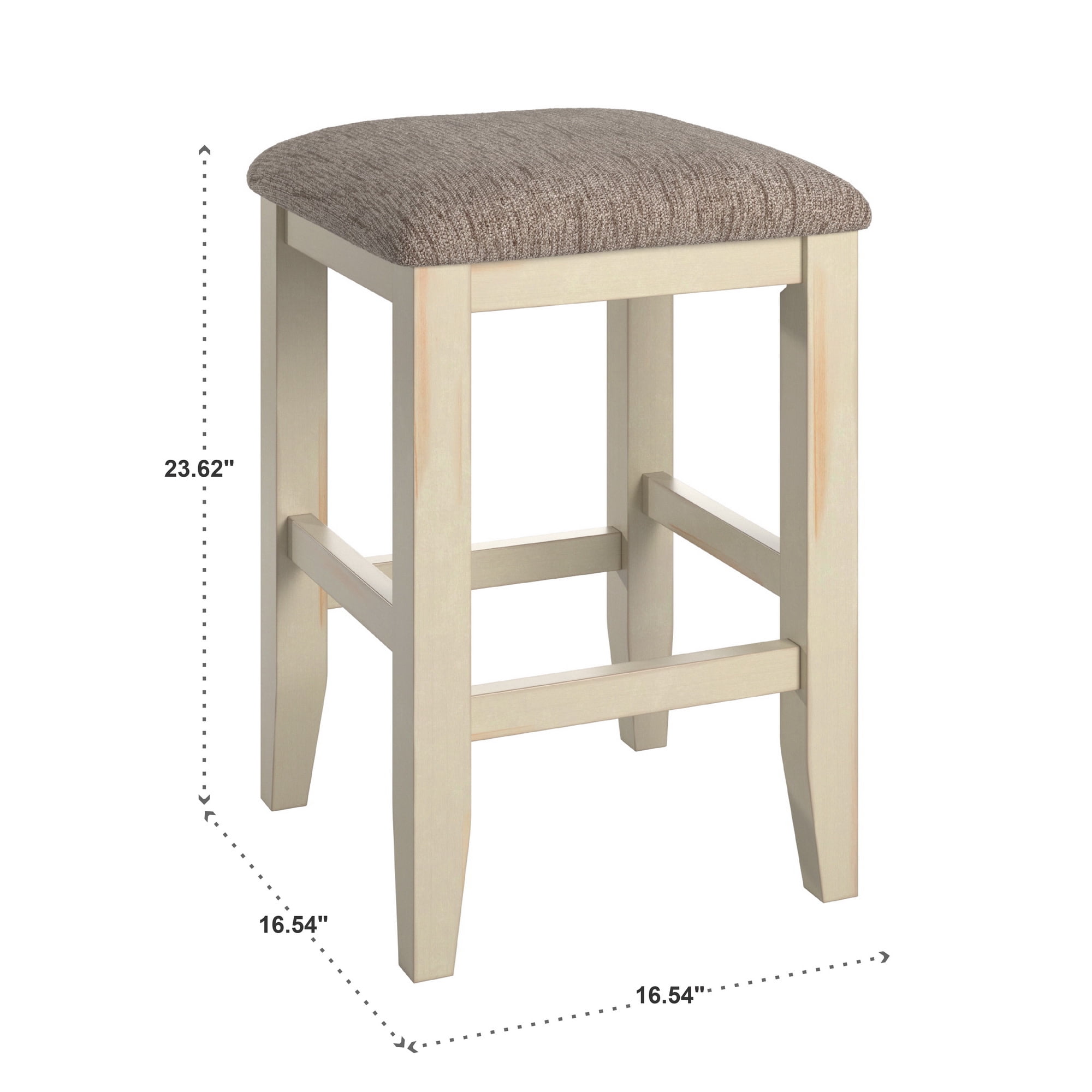 Weston Home Yvoire 24" Counter Height Upholstered Bar Stool, Set of 2, Creamy Off White Finish, Gray Fabric