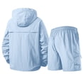 thumbnail image 5 of Mens Lightweight Windbreaker Jacket and Shorts Set, Hooded Zip Up Cargo Pockets Summer Outdoor Sportswear Suit Light Blue L, 5 of 9