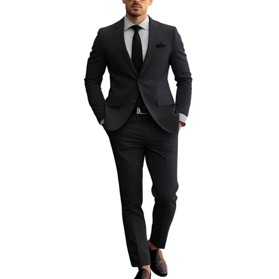 i·FineLong Slim-Fit Double-Button Business Office Wedding Casual Occasions Suit Set, Two-Piece, Men's