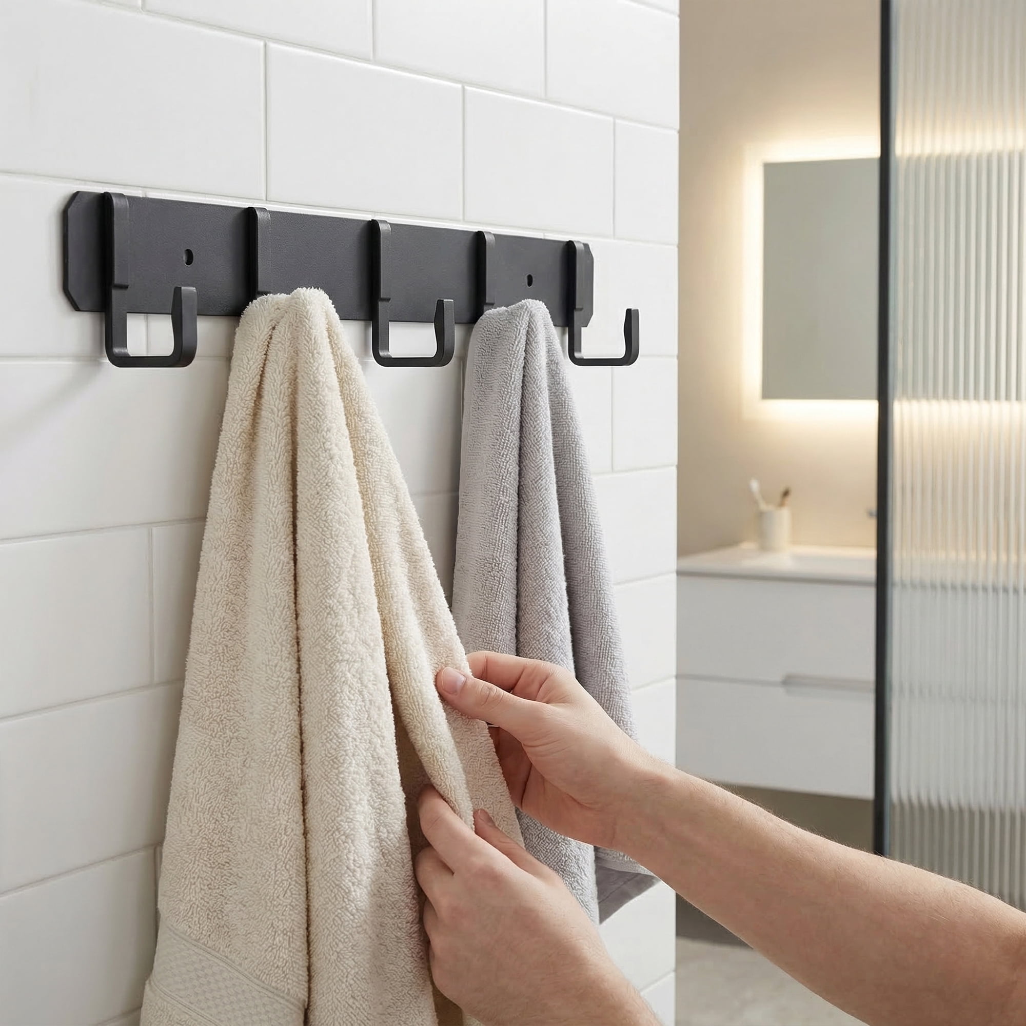 Unique Bargains Coat Rack Wall Mount Metal Wood 5 Hooks for Entryway Bathroom Black