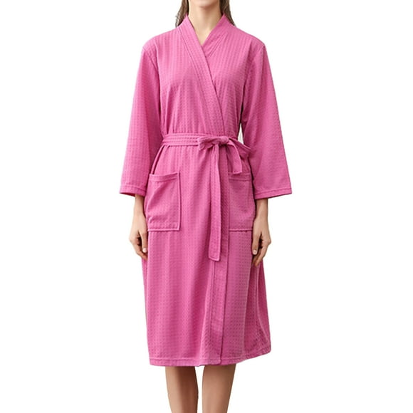 Lovers Summer Fashion Waffle Bathrobe Women Water Absorption Bath Robe Spa Plus Size Dressing Gown Bridesmaid Robes rose red XL