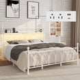 thumbnail image 2 of Metal Bed Frame King Size with LED Lights, Modern Platform Bed with Charging Station, White, 2 of 12