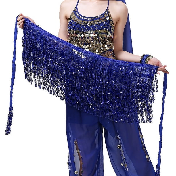 Falda corta con borlas y lentejuelas para danza del vientre, cadena para la cintura, encaje, toalla con lentejuelas para la cadera