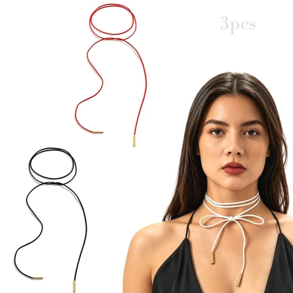 Tie Choker Necklace 3PCS Gothic Bow Knot Velvet Choker Necklace for Women(Red,Black,White)
