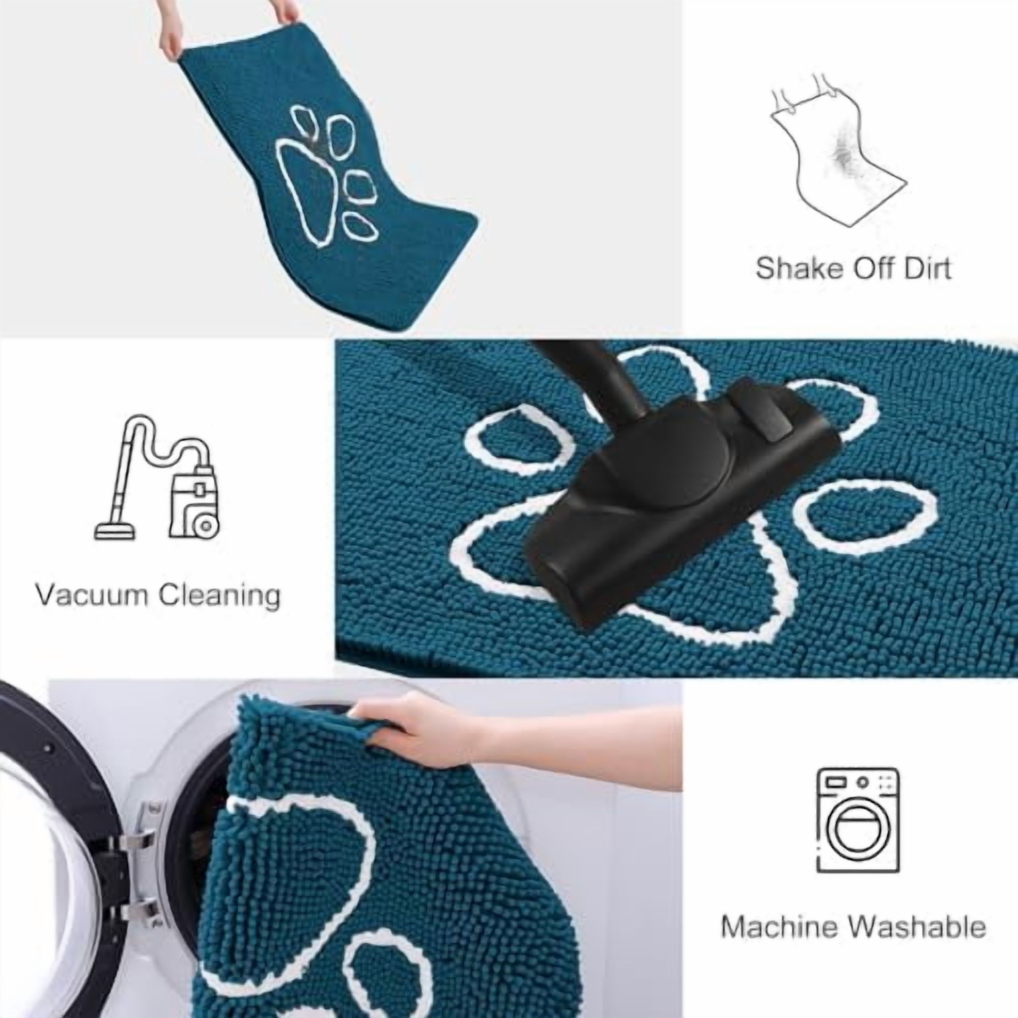 Dog Door Mat for Muddy Paws, Absorbent Dirt Trapper Non Slip Quick Dry Washable Chenille Mat for Mud Dogs, Entry Rug for Indoor and Outdoor (24x16 Inches, Atlantic Blue and White)
