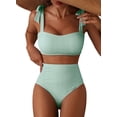 thumbnail image 4 of SHEWIN Bikinis for Women 2 Piece Striped Adjustable Tie Shoulder Swimsuits High Waisted Quick Dry Soft Bathing Suits Slimming Beach Swimwear, 4 of 8
