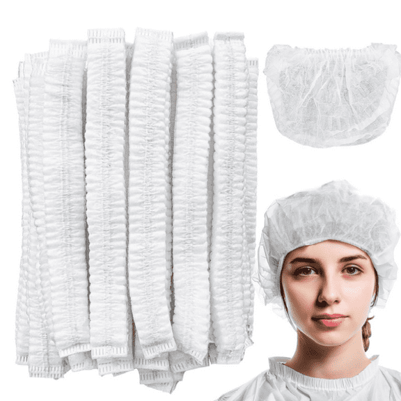 50PCS Disposable Bouffant Caps - 24 Inch Elastic Hair Nets Non-woven Head Covers for Women and Men, Breathable Hair Nets for Food Service Workers, Kitchen, Labs, Beauty Salon, White
