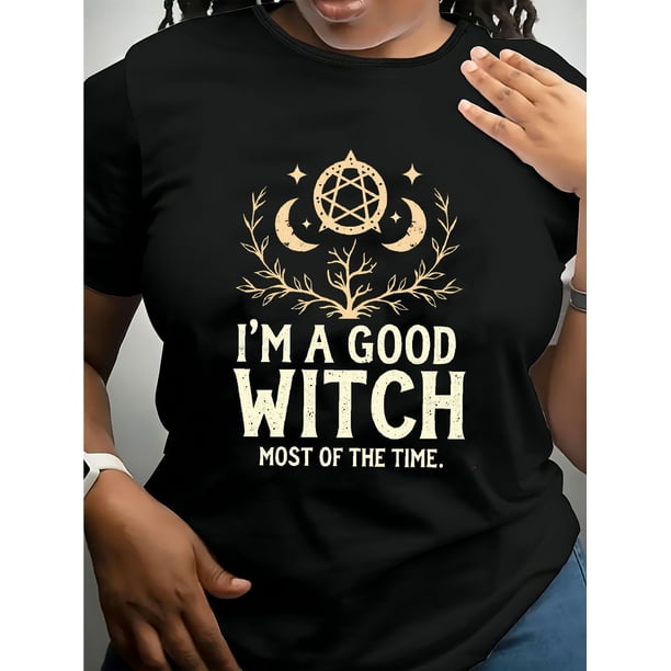 Halloween T-shirt - Women's Cotton Graphic Tee - "i'm a Good Witch" | Black Casual Short Sleeve Top for Spring/Summer/Fall, Loose Fit, everyday Tshirt, Halloween