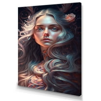 Designart Portrait Of Woman With Flowers Canvas Wall Art