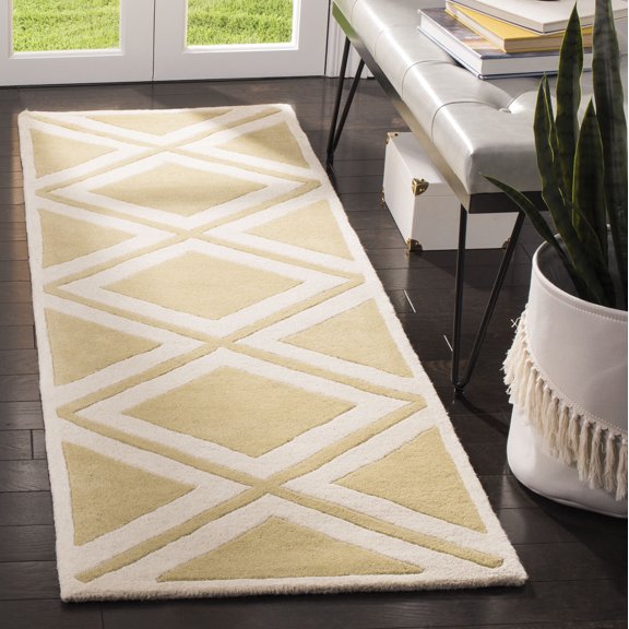 SAFAVIEH Chatham Kestrel Geometric Wool Runner Rug, Gold/Ivory, 2'3" x 7'