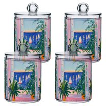 Yayeee 4 Pack Qtip Holder Bathroom Cotton Swab Canister with Lid Clear Dispenser Set, Boat Seaside