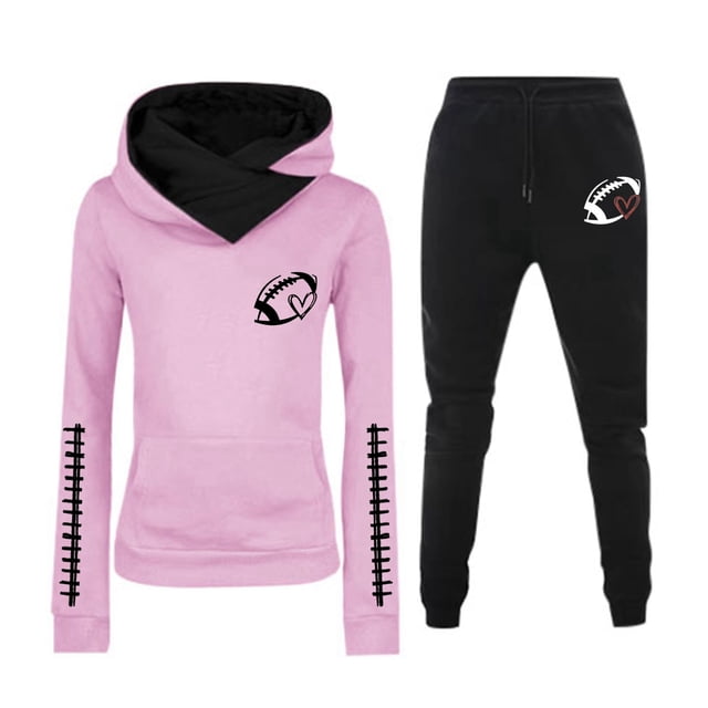 WILLBEST Jeans pour Femmes Ensemble de Sweat à Capuche et Pantalon de Rugby Imprimé Manches Longues Tenue Athlétique Pantalon de Voyage Léger pour Femmes