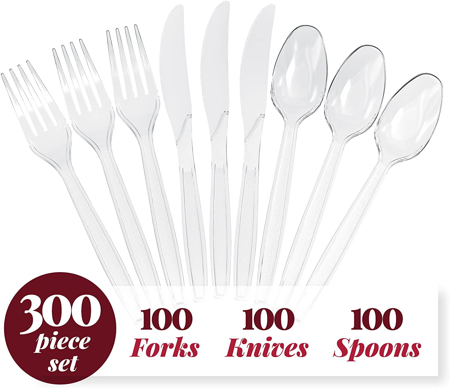 Prestee 300 Plastic Silverware Set, Clear Plastic Cutlery Set, Disposable  Set - 100 Plastic Forks, 1…See more Prestee 300 Plastic Silverware Set