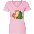 thumbnail image 3 of Inktastic Tyrannosaurus Rex Decorating Christmas Tree Women's V-Neck T-Shirt, 3 of 5