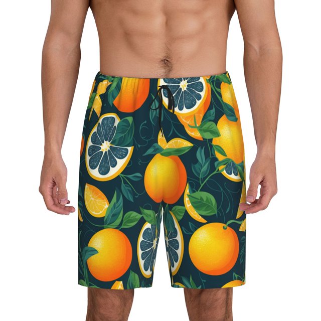 Fotbe Fresh Orange Pantalones Cortos de Pijama para Hombre, Ropa de Dormir, Pantalones de Pijama Cortos para Hombre-Small