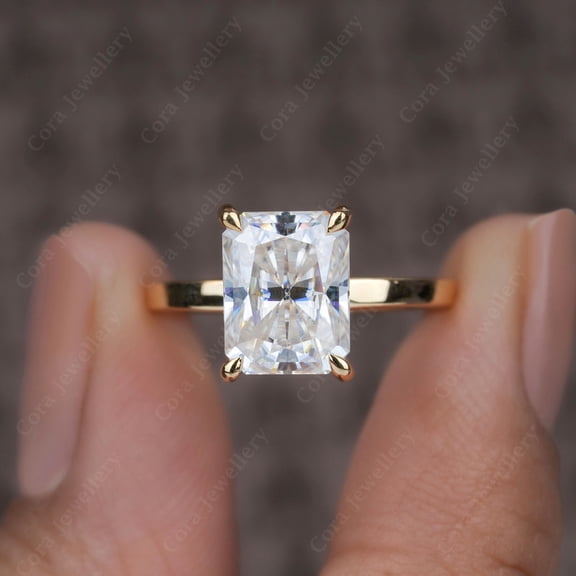Cora Jewellery 2.5CT Radiant Moissanite Bridge Diamond Hidden Halo Engagement Ring For Women, 14K Yellow Gold