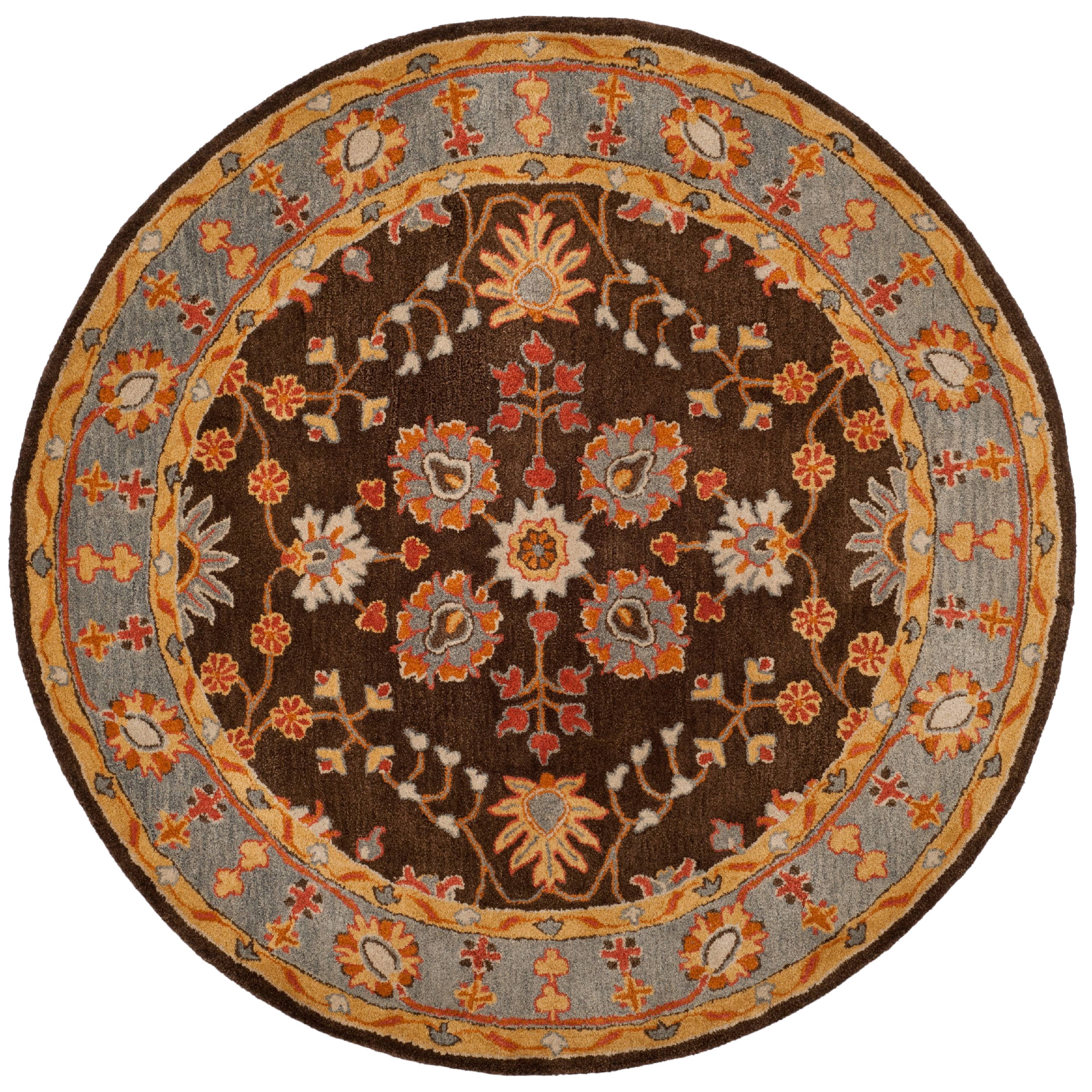 SAFAVIEH Heritage Genette Traditional Wool Area Rug, Charcoal/Blue, 6' x 6' Round