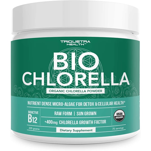 Suplemento Polvo de Clorella Orgánica 4 Certificaciones Orgánicas Forma Cruda y Cultivada 225g Triquetra TA-85453333S