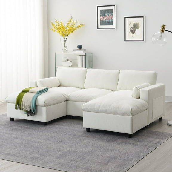 Harper & Bright Designs Modern U-Shaped Sectional Cloud Couch Set with 2 Ottoman, Chenille 5 Seat Sectional Sofa with Storage Pockets for Small Space Apartment Office, Beige