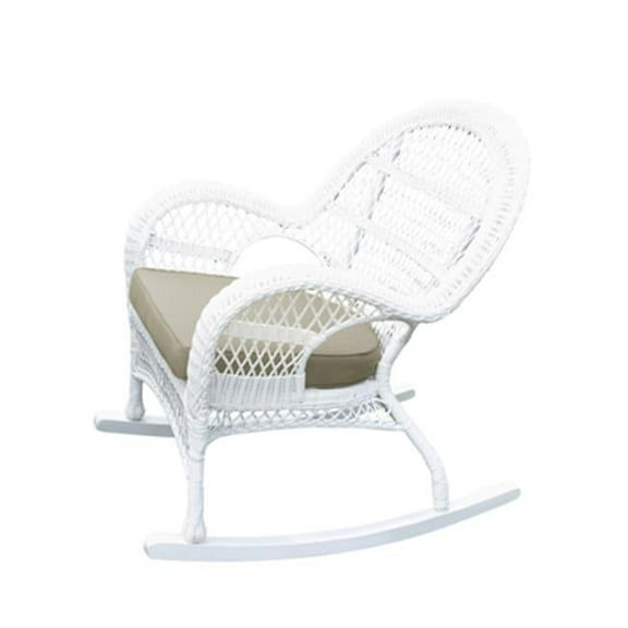 W00209-R-4-FS006-CS White Wicker Rocker Chair with Tan Cushion - Set of 4