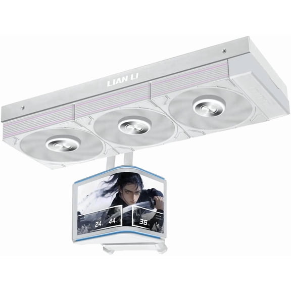 Lian Li Hydroshift II OLED Curved 360P28 Liquid CPU Cooler - 360mm AIO - 3x120mm P28 Fans - Adjustable 6.67" Screen - 3D Animation Effects - Daisy-Chain, LGA 1851/1700, AMD AM5/4- White (HS2OLDC36PW)