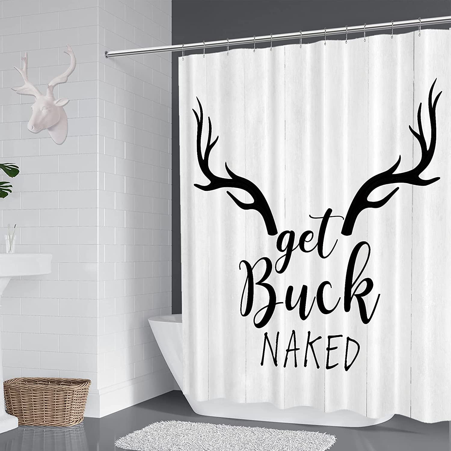Black White Get Naked Novelty Modern Bathroom Waterproof Bath Shower Curtain 
