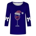 thumbnail image 3 of Christmas T Shirt for Women 3/4 Sleeve Holiday Tops Funny Wine Glass Print Casual Festive Xmas Tees Cute Outfits, 3 of 3