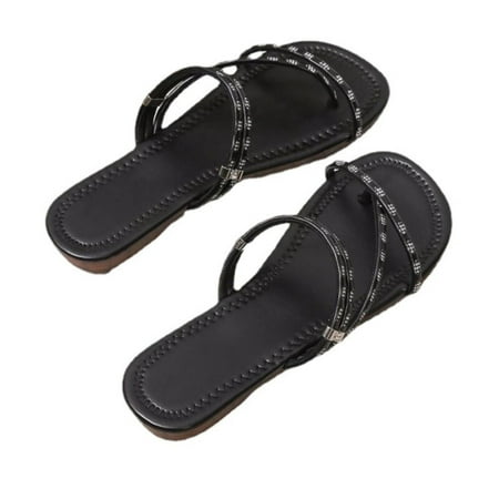 

Youmylove Flat Bottom Women Simple Thin Sandals Flat Bottom Fashion Women Sandals Summer Comfy Beach Outdoor Walking Footwear
