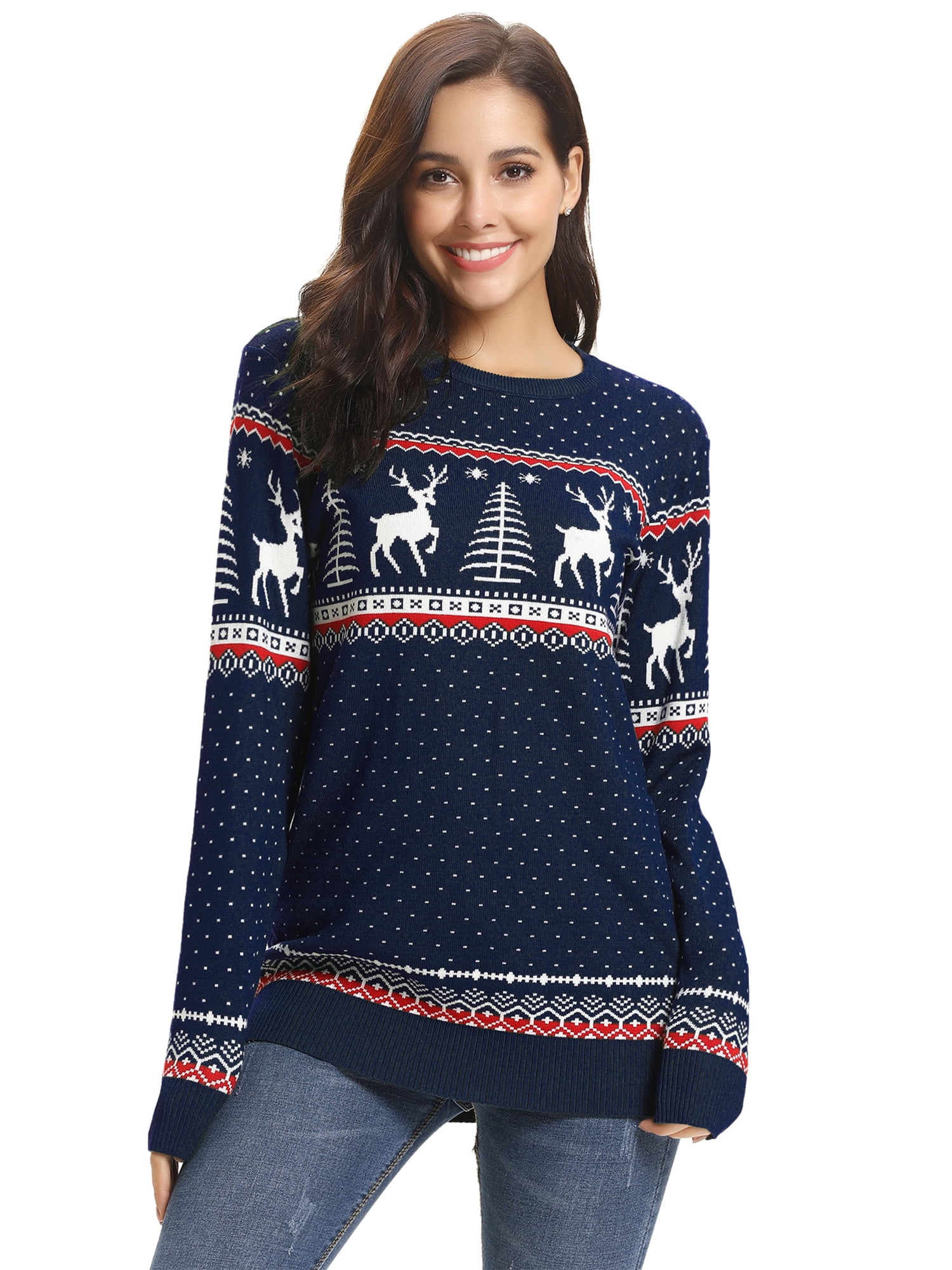 Ugly Christmas Sweaters for Women Reindeer Snowflakes Holiday Knit ...