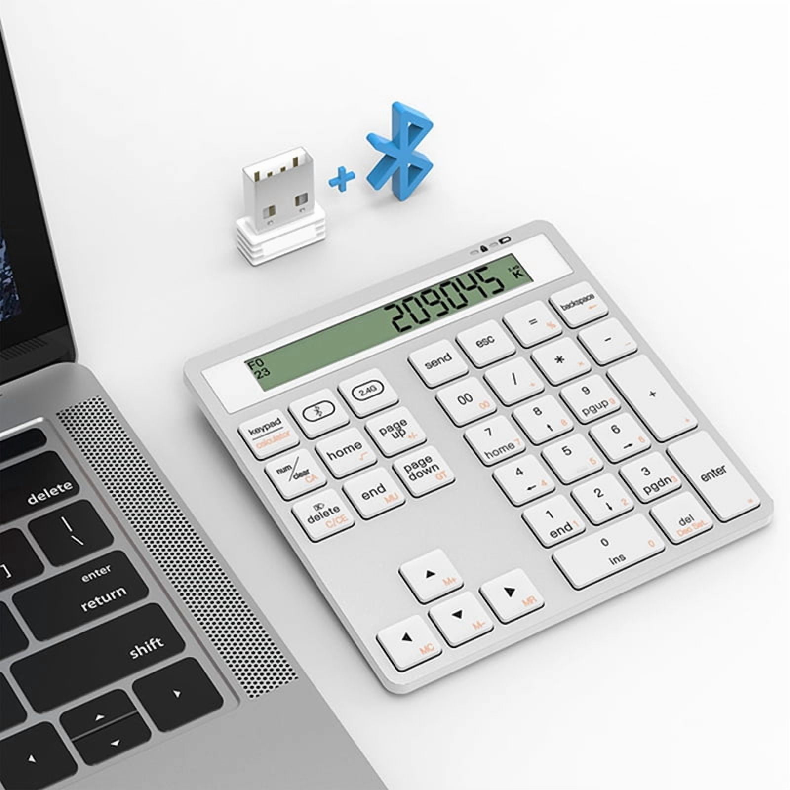 Ergonomic Bluetooth Dual Mode Wireless Numeric Keyboard with Display Calculator 2in1 Wireless Number Keypad Grey