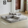 thumbnail image 4 of Convertible Couch Sofa Bed Foldable Floor Sleeper | Modern Fold Out Couch | No Assembly Compression Sofa King Size Sleeper for Living Room, Bedroom | Light Gray Chenille, 4 of 8