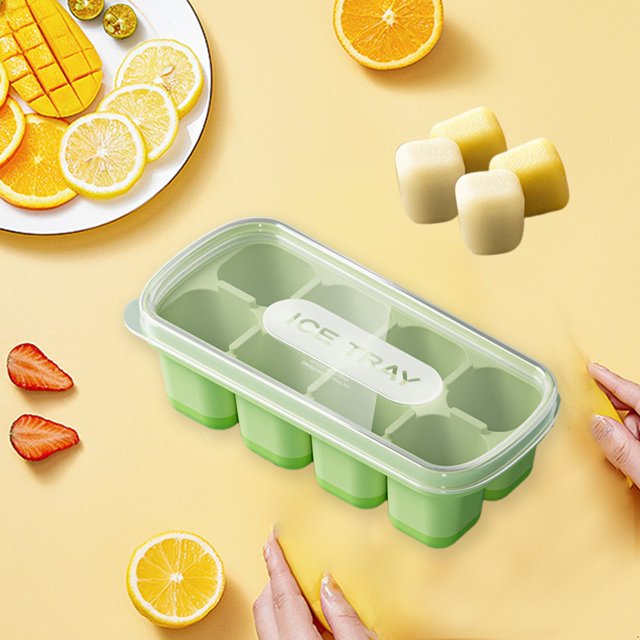 Caja de celosía para hielo para uso doméstico con tapa, caja de hielo con fondo blando, caja de hielo pequeña con ocho compartimentos, caja de almacenamiento para frutas Akmoler