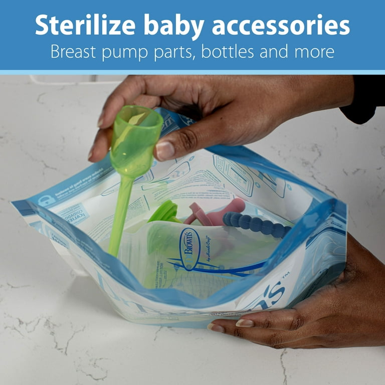 Dr. Brown’s Microwave Steam Sterilizer Bags for Baby Bottles, Pacifiers,  Pump Parts and Accessories, Travel Baby Bottle Sterilizer, 30 Uses per Bag