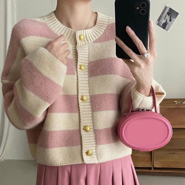 Cárdigans de punto a rayas para mujer, cárdigan holgado con botones, suéteres de estilo coreano, prendas de punto de manga larga, otoño e invierno, 2023