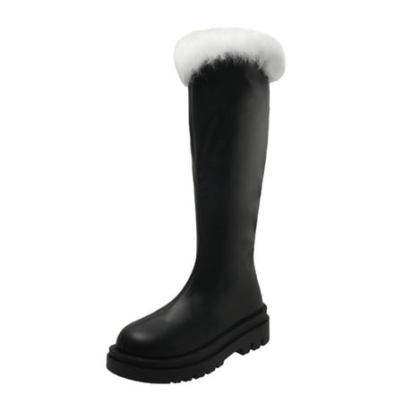 

HSMQHJWE Women High Knee Boots Wide Calf Leather Boots For Women High Plus Plush Boots Women S Heel Round Boots Long Thick Toe Fashion Women S Boots Thigh High Boots Shiny