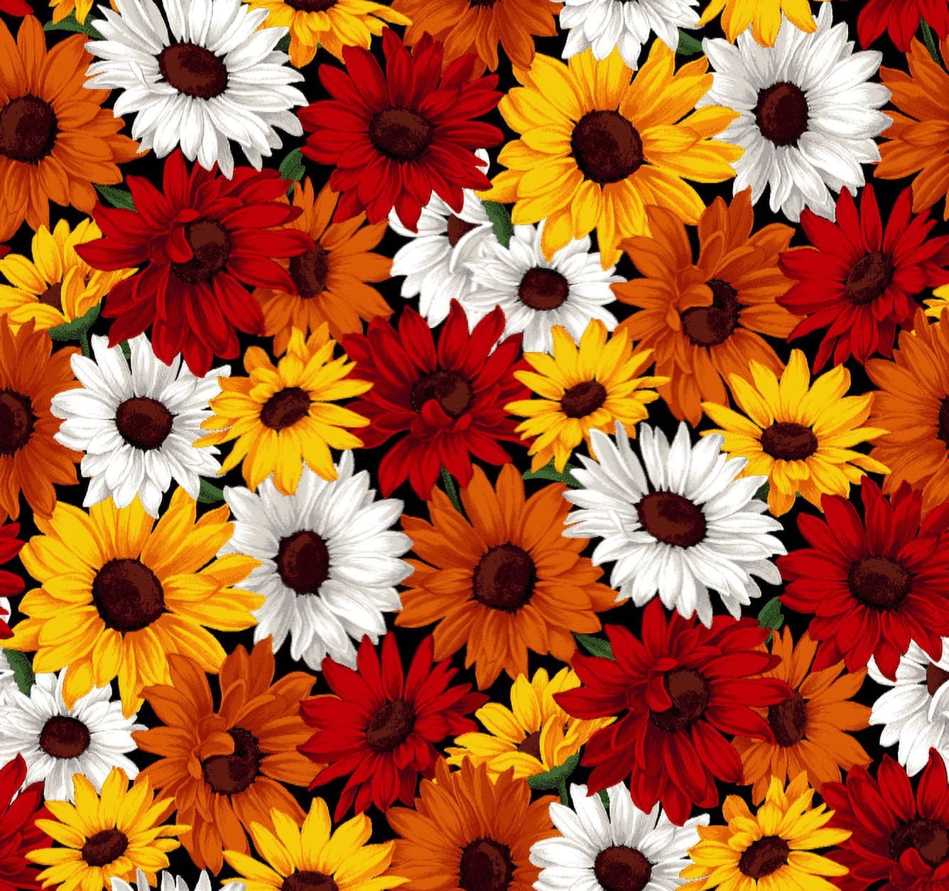 Fabric Traditions 44" x (3)1 yd cuts 100% Cotton Packed Daisy Craft Fabric, Red and Orange