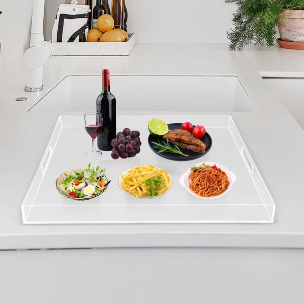 TFCFL Square Extra Large Acrylic Serving Tray with Handles Oversize